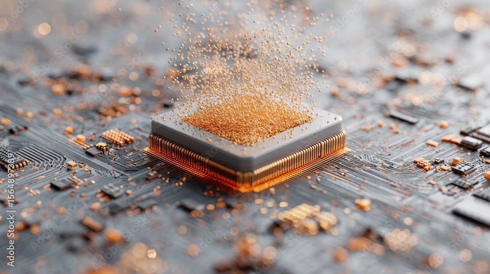 Fototapete Quantum Analytics AI Chip on High-Tech Circuit Board with Activated Digital Elements Highlighting Next-Gen Computing Power for Electronics Industry