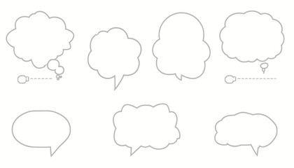 Fototapeta premium Collection of eight simple, blank speech bubbles, various shapes and sizes, ideal for communication design.
