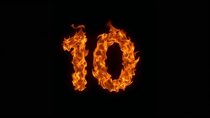 Fiery number ten illuminates dark background