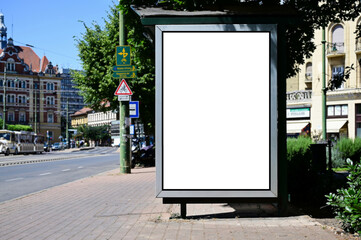 bus shelter. blank ad panel. billboard display. empty white lightbox sign. bus stop. billboard...