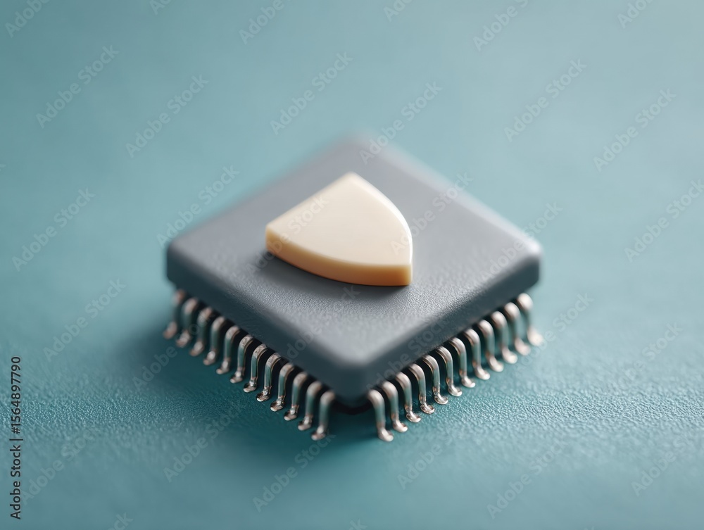 Poster Digital Security Shield Icon Embedded on Microchip Circuit Board with Modern Tech Texture for Cybersecurity and Data Protection Innovation