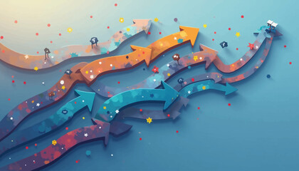 Abstract design of multiple colorful arrows pointing upwards, suggesting growth and progress.