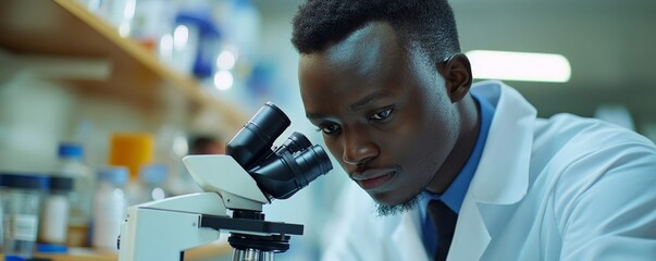 Researcher using a microscope to analyze cells in a medical lab, Generative AI