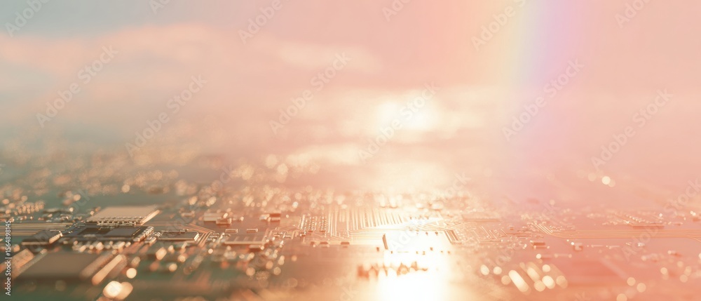 Poster Quantum Cloud AI Chip with Intricate Circuit Patterns Highlighting Advanced Microprocessor Design for Technology Marketing and Artificial Intelligence Innovation