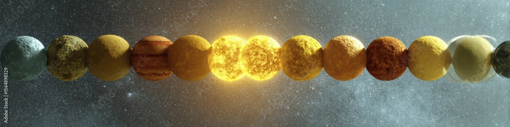 Poster Vertical Planet Alignment with Distinct Textures and Cosmic Precision for Educational Web Banners in Modern Space Science and Astronomy