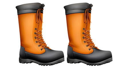 Orange ski boots with black accents isolated on white background
