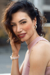 Incredible curly-haired woman with full lips, stunning beauty, expressive face, natural curls,...