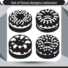Donut Delight A Collection of Exquisite Donut Designs Depicted in Striking Black and White Monochrome