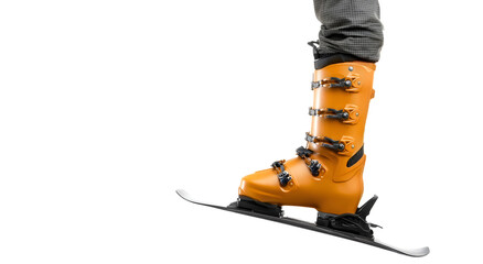 Orange ski boots with black accents isolated on white background
