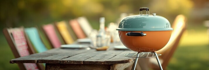 Premium Outdoor Summer Grill with Flames on Rustic Table Authentic Backyard Cookout for Family Lifestyle Marketing and Social Media Campaigns