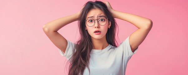 Financial household debt concept: Stressed young Asian woman trying to find money to pay credit card debt, Generative AI
