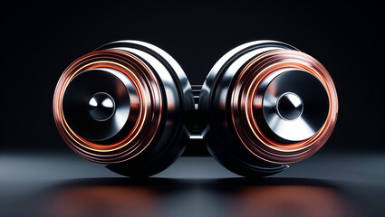 Futuristic metallic device with glowing orange rings emitting light