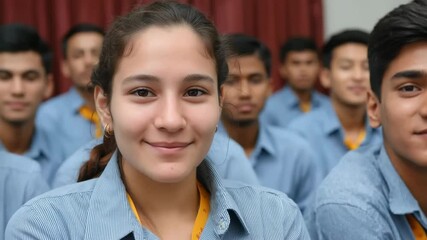 Diverse classroom engagement: smiling students in uniform capture learning moment - Powered by Adobe