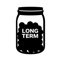 Silhouette of coin jar labeled "Long-Term", future financial planning concept
