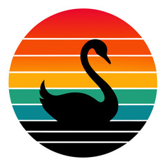 Swan Silhouette on Retro Sunset Vintage Design