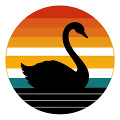Swan Silhouette on Retro Sunset Vintage Design