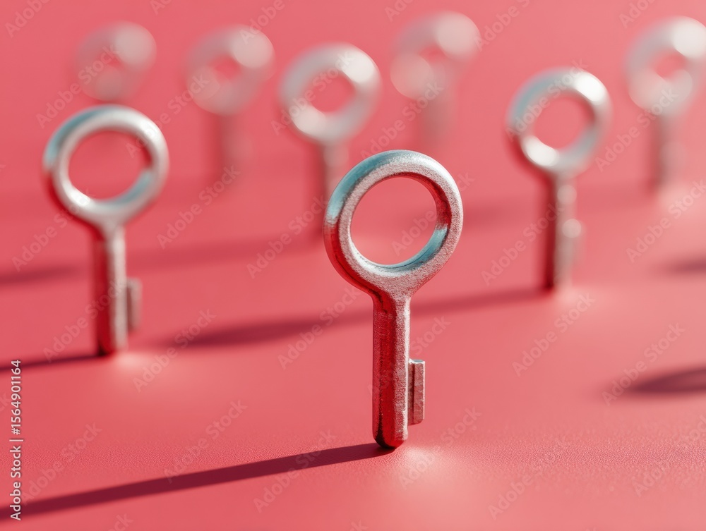 Aufkleber Modern metallic key on vibrant red surface symbolizing secure password manager and digital protection for cybersecurity and data encryption concepts