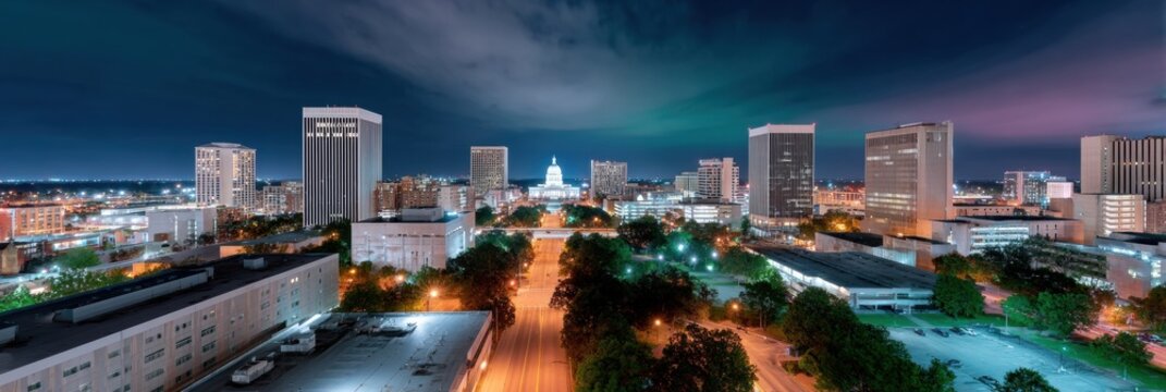 Professional Tallahassee Florida Downtown Skyline with Capitol Building at Night Modern Urban Leadership for Government Marketing and City Promotion - Powered by Adobe