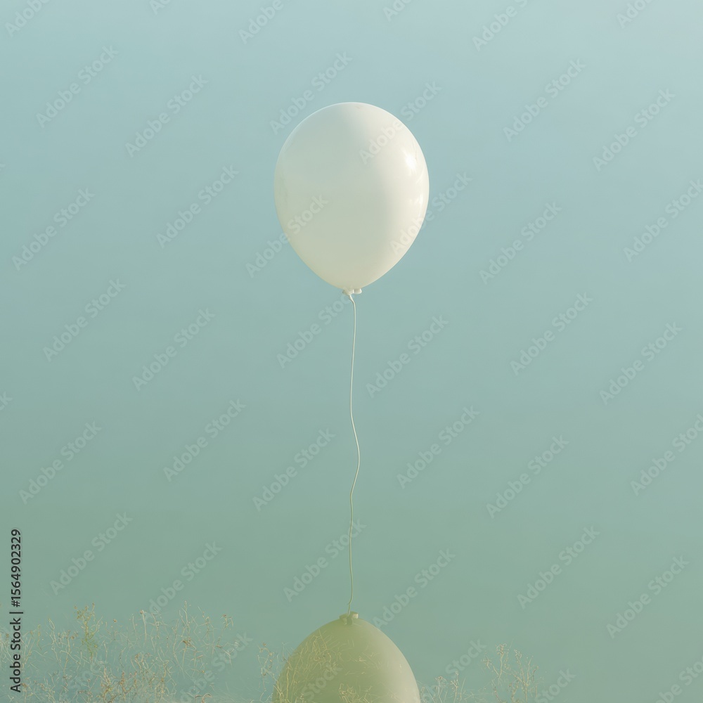 Poster weather balloon ascending with scientific instrument in minimalist sky background for atmospheric re