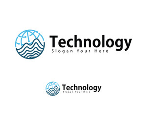 global technology logo creative wave digital connect network