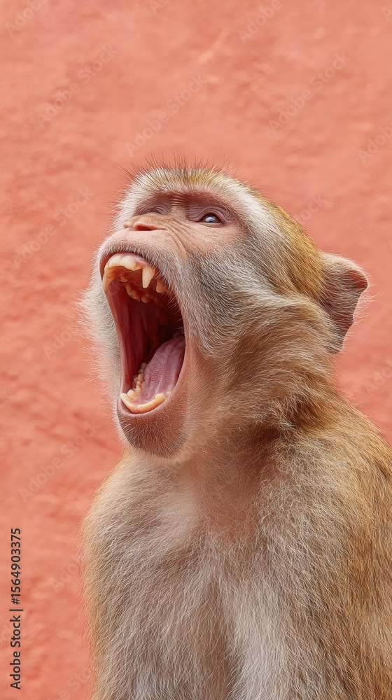 Aufkleber Expressive Primal Monkey Yawn with Detailed Fur Texture Authentic Wildlife Close-Up for Premium Environmental and Zoo Marketing Campaigns