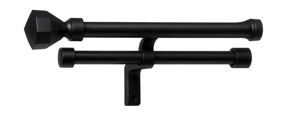 Double curtain rod set in matte black, designed for layered window treatments in a city apartment.