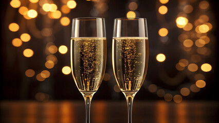 Elegant Champagne Toast Sparkles with Festive Golden Lights A Celebration of Joy and Sophistication in Every Bubbly Glass