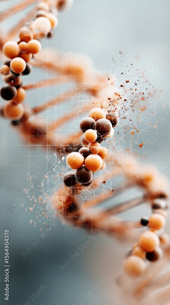 Poster Quantum Analytics DNA Strand with Glowing Molecular Structures and Digital Data Symbols for Advanced Biotechnology and Genetic Research Innovation