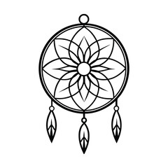 stylized dream catcher line art in clean vector art