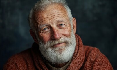 Smiling senior man with a beard, exuding warmth and wisdom in his peaceful and contented expression, Generative AI