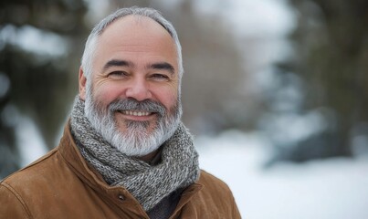 Smiling senior man with a beard, exuding warmth and wisdom in his peaceful and contented expression, Generative AI