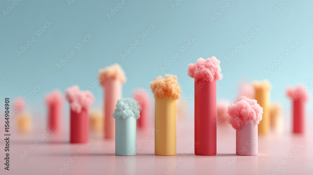 Poster abstract rising candlestick stock chart with soft pastel colors and fading graphs representing marke