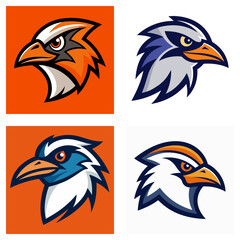 Obraz premium Illustration of four eagle head logos with different color schemes and background variations shown here