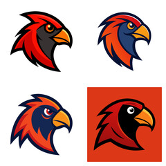 Fototapeta premium Collection of four cardinal bird head illustrations in various color schemes and background styles