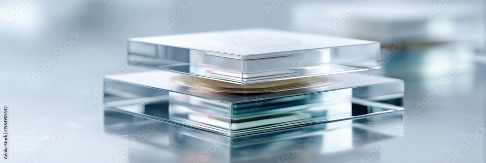 Poster futuristic quantum chip enclosed in glass and metal with advanced cooling for next-gen computing inn