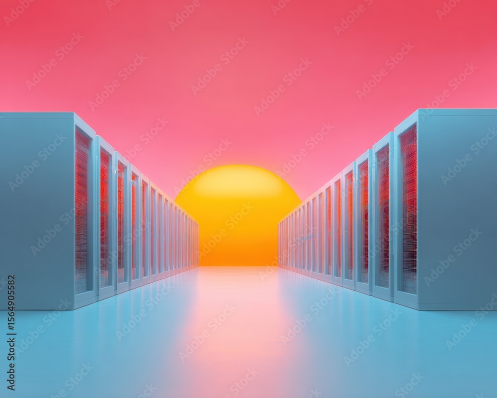 Poster Modern Premium High-Tech Data Center with Server Racks and Digital Infrastructure for Professional Cloud Hosting Marketing Campaigns