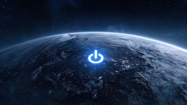 Global Power Symbol on Earth from Space, Representing Sustainable Energy and Environmental Awareness for Earth Day Concepts