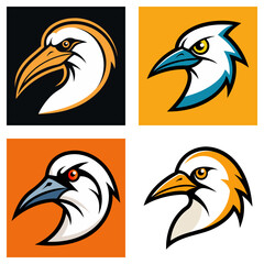 Fototapeta premium Four stylized bird head logos with different color schemes and background colors displayed together