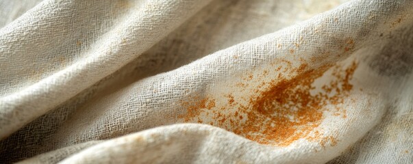 Dirty food mark on clothes: Close-up of food stains on a shirt, preparing for cleaning before laundry, Generative AI