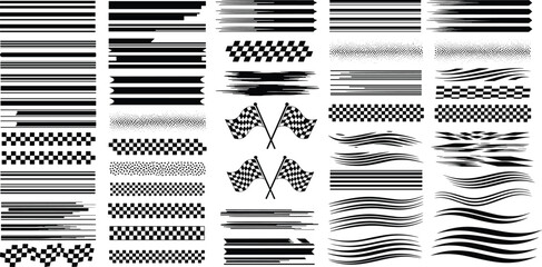 racing stripe vector set, race car vector, checkered flag designs, racing stripe speed, decal patterns, dynamic lines, competition, automotive graphics, black and white finish line motorsport