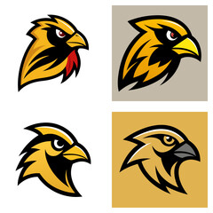 Obraz premium Collection of four stylized bird head logos in varying color schemes and backgrounds shown here now