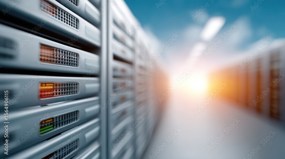 Aufkleber Modern Storage Array with Hard Drives and Network Router Panels in Data Center Server Room Highlighting Scalable IT Infrastructure and High Performance