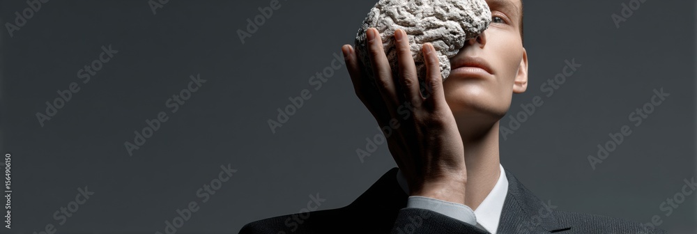 Aufkleber businessman holding ai brain hologram with digital interface technology for data-driven decisions an