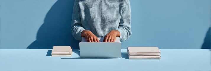 Professional Adult Teacher Preparing Digital Learning Materials Modern Authentic Education Content for Online Course Marketing and Social Media Campaigns