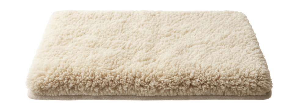 A chenille bath mat for a luxurious feel, perfect for a master bathroom in a private home.