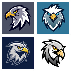 Fototapeta premium Four eagle head illustrations with different color schemes and background variations shown here clearly