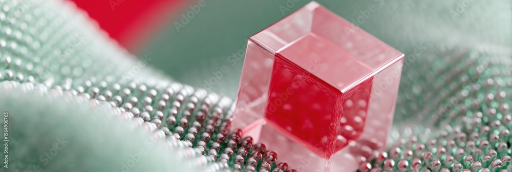 Poster Futuristic Transparent Cube on Metallic Fabric with Digital Light Reflections Modern Technology and Innovation Concept for Advanced Data Systems