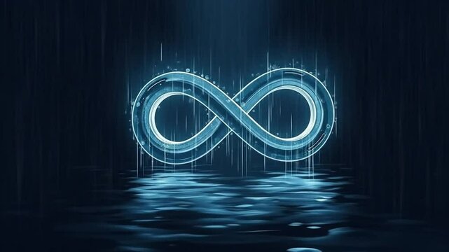 the infinity sign is lit, representing software engineering operations. The concept of development operations, interaction of programmers, engineers, data handling. 4k video