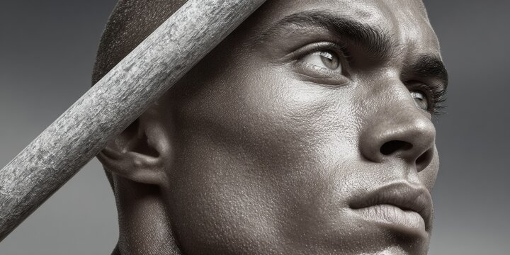 Focused Male Athlete Preparing to Throw Javelin with Urban Background for Sports Club Marketing and Modern Discipline Concept