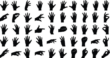 Obraz premium Hand vector silhouette, detailed hand gestures, positions, signs. Ideal arm, hands for illustrations, logos, icons.